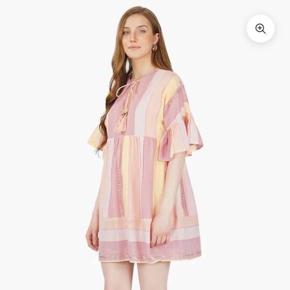 AMERICA & BEYOND NOAH STRIPE TUNIC DRESS Rainbow Stripe Cover UP size L shimmer - Picture 3 of 14